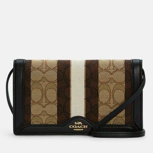 Coach Anna Foldover Clutch Crossbody In Signature Jacquard With Stripe